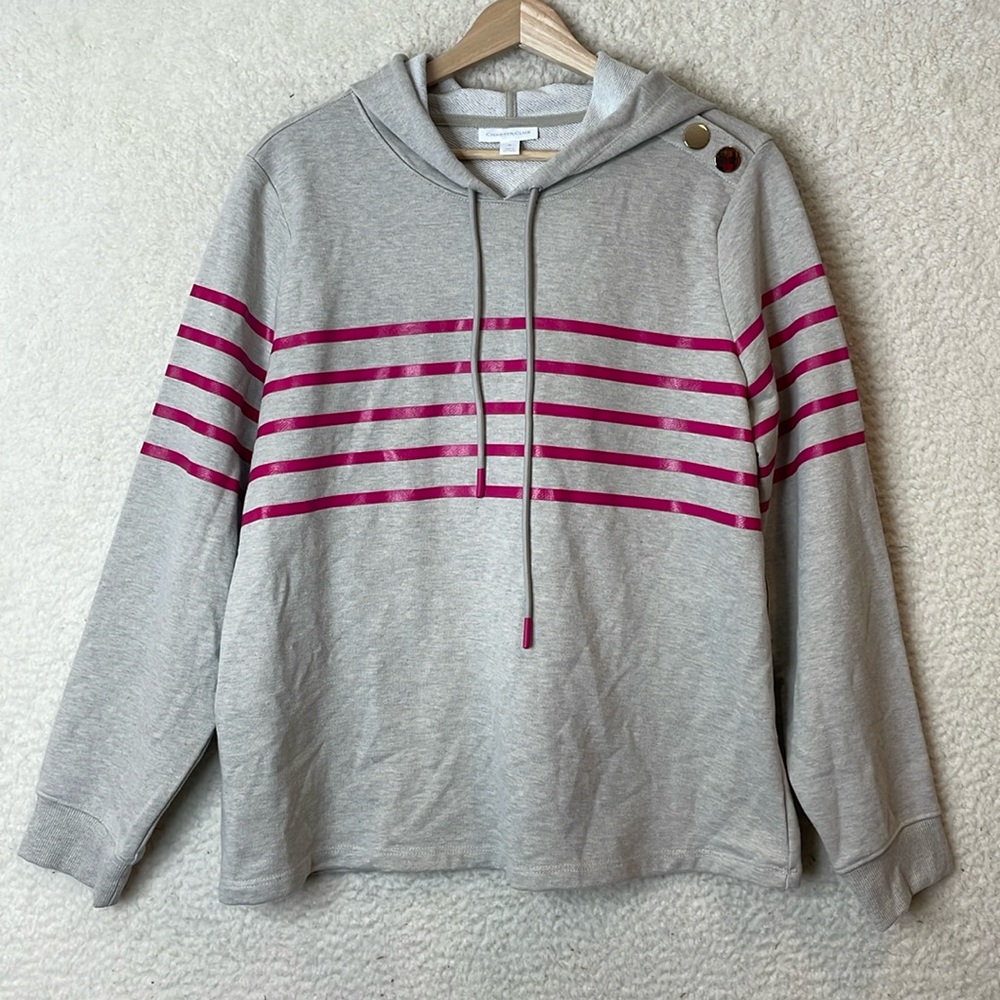 NWT Charter Club Womens Gray Pink Stripe Studded Pullover Sweater Top XL PLUS